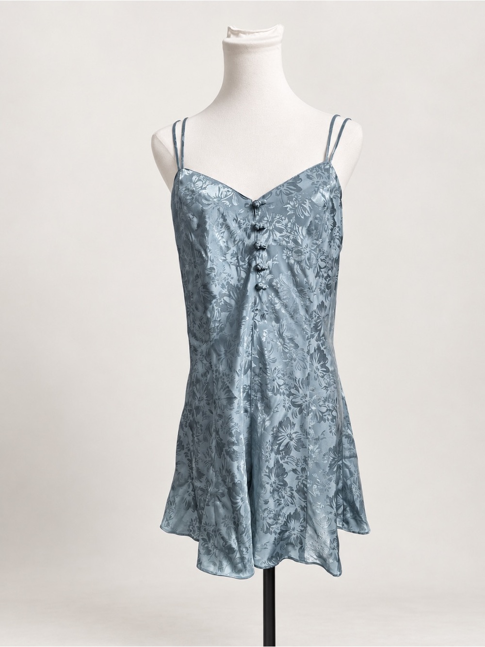 Vintage Y2K Icy Blue Satin Floral Jacquard Romper L